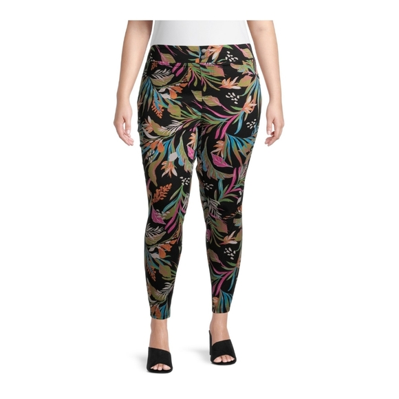 Terra & Sky NWT Women's Plus Size Tropical Print High Waisted Pull On Pant 721 - Picture 4 of 6